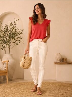 Liverpool Cream and Beige Striped Skinny Jeans